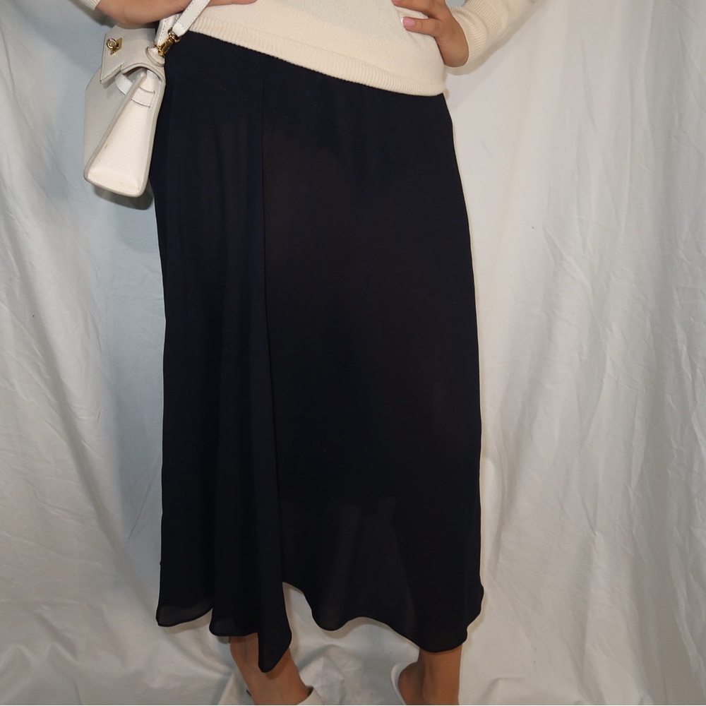 Christian‎ Dior Paris 100% Silk Midnight Navy Vintage Skirt Style #67438